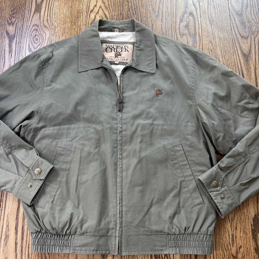 Madison Creek Outfitters Elk Olive Green Bomber Jacket Lightweight M 90s Dad